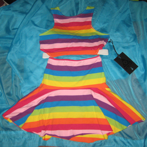 UNIF Other - UNIF Rainbow Crop Top and Skirt Set New w/Defect